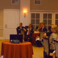 <p>Gov. Dannel Malloy speaks Tuesday during the Wilton Chamber of Commerce Annual Dinner. </p>