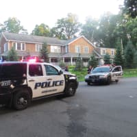 <p>Greenburgh police cars outside 5 Payne Road, where a retired police officer was shot twice while interrupting a break-in on Monday.</p>