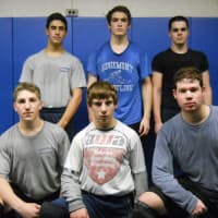 <p>Edgemont seniors (bottom row, from left: Sky Korek, Trey Aslanian and Jason Worobow; top row: Ross Kantor, Oliver Oks and Jack McCormack) want to lead the Panthers to their first Section 1 wrestling team title.</p>
