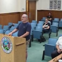 <p>Tuckahoe resident Albert Stern addressing his concerns to the Board of Trustees.</p>