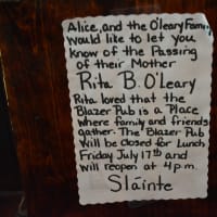<p>A notice announcing the passing of Blazer Pub owner Rita O&#x27;Leary.</p>