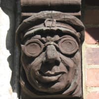 <p>Face in sculpted wood, Broad Park Lodge (1927-28). Part of the photo exhibit at White Plains Library.</p>