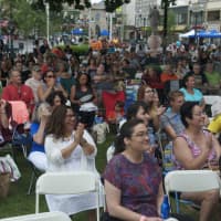 <p>A nice crowd enjoys the music at Columbus Park in Stamford.</p>