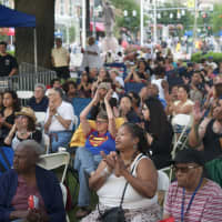 <p>The crowd enjoys the outdoor concert at Columbus Park in Stamford.</p>