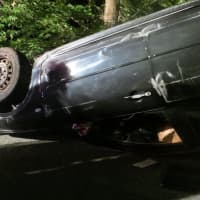 <p>A closeup of he Mazda sedan that flipped onto its roof on Wednesday night along Oscawana Lake Road near Dunderberg Road in Putnam Valley.</p>