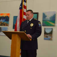 <p>Easton Police Chief Timothy Shaw at his swearing in ceremony Thursday.</p>
