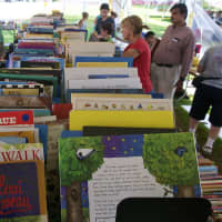 <p>Children&#x27;s books are lined up almost as far as the eye can see at Sunday&#x27;s sale. </p>