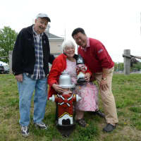 <p>Pat McDonald, a retired Fairfield teacher and longtime resident, and state Sen. Tony Hwang (R-28) helped support Jeanne Harrisons community service project painting fire hydrants in town.</p>