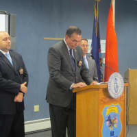 <p>George Longworth, county commissioner of public safety, updates reporters during Tuesday&#x27;s news conference at the County Jail. Justin Pruyne and Wanda Smithson, deputy commissioners of corrections, are to his left.</p>