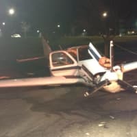 <p>Plane that crash landed early Saturday in a parking lot near Westchester County Airport in Harrison. </p>