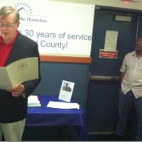 <p>Mayor David Martin proclaiming Friday as Shelter for the Homeless Day at Pacific House as it celebrated its 30th anniversary.</p>