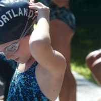 <p>A Cortlandt swimmer prepares for her race.</p>