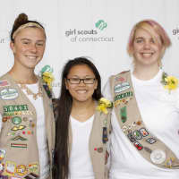 <p>Malina Foss, center, with fellow Gold Award recipients from Danbury, Lauren Guiry, left, and Danielle Charlotte-Rose Morrill.</p>
