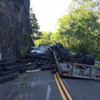 <p>A tractor trailer overturned on Route 6 in Cortlandt.</p>