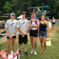 <p>Norwalk River Rowing Association athletes (left to right) Chris Martensson, Kaare Andersen, Liam McDonough and Olivia Clark won medals in recent national events.</p>