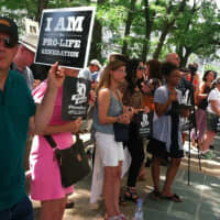 <p>Protestors from throughout Fairfield County rally in front of the Government Center in Stamford to vent their anger at Planned Parenthood.</p>