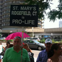<p>Protesters from throughout Fairfield County gather in front of the Government Center in Stamford to vent their anger at Planned Parenthood.</p>