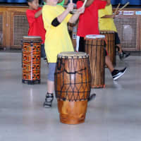 <p>Students learned how to play the drums from instructors MBemba and MBallou Bangoura.</p>