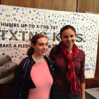 <p>Ellen Schoen, left, and Caroline McMahon, co-presidents of a local chapter of Students Against Destructive Decisions, attended Jacy Good&#x27;s talk Monday at the White Plains Public Library.</p>