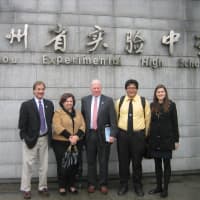 <p>William Porter, center, director of admissions at The Harvey School, and his fellow educators were looking to recruit Chinese students on a trip to China this month.</p>