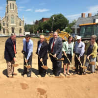 <p>The landmark St. Peter&#x27;s Church can be seen behind the groundbreaking ceremony. </p>