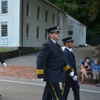<p>South Salem firefighters march in the Bedford Village parade.</p>