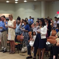 <p>A total of 149 candidates from 54 countries took the oath of citizenship at the Ferguson Library in Stamford Friday.</p>