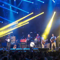 <p>Warren Haynes, with Railroad Earth, on the main stage at Saturday&#x27;s Gathering of the Vibes.</p>
