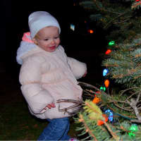 <p>Twenty-month-old Ellie is dazzled by the lights strung around the Christmas tree outside Westport Town Hall Thursday night.</p>