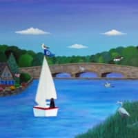 <p>Nobu&#x27;s rendering of a sailboat on the Goodwives River in Darien.</p>