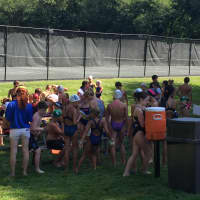 <p>Young swimmers and coaches at Tuesday&#x27;s Fairfield County championship meet in Darien.</p>