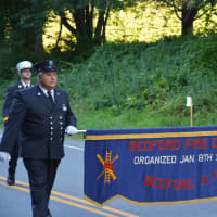 <p>Bedford firefighters march in the South Salem parade.</p>