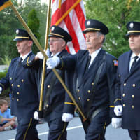 <p>Montrose firefighters march in the South Salem parade.</p>