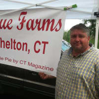 <p>Mark Kreitler, owner of Oronoque Farms of Shelton, at Old Greenwich Farmers Market.</p>