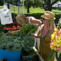 <p>Shopping for flowers and produce at the Smith&#x27;s Acres site at the Rowayton Farmers Market.</p>