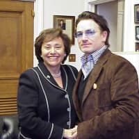 <p>Nita Lowey with Bono in 2002.</p>