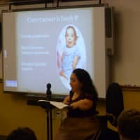 <p>Geri Mariano told Seven Bridges Middle School students about growing up in Armonk with dwarfism.</p>