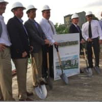 <p>Developers and Norwalk Mayor Harry Rilling at the groundbreaking ceremony Monday for the Head of the Harbor South development.</p>
