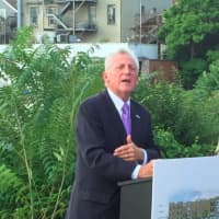 <p>Norwalk Mayor Harry Rilling at the groundbreaking ceremony Monday for the Head of the Harbor South development.</p>