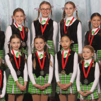 <p>Girls on the Sprites show their silver medals.</p>