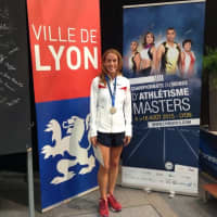 <p>Jennifer St. Jean following her silver medal win in Lyon</p>