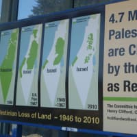 <p>The pro-Palestinian billboard at the Chappaqua train station drew passionate responses.</p>