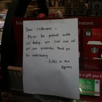 <p>This sign was posted at the Starbucks at Danbury Fair Mall Saturday morning. </p>