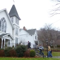 <p>Parishioners leave St. Mary of the Assumption Church in Katonah after a Sunday mass that included a tribute to Anne Marie Murphy.</p>