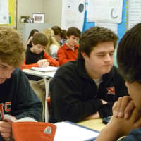 <p>Students in Susan Steidl&#x27;s class at New Canaan High School observe  a moment of silence to remember the victims of the tragedy at Sandy Hook Elementary School in Newtown. </p>