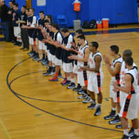 <p>The Horace Greeley Quakers get ready for their game against Yorktown High School</p>