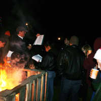 <p>A bonfire warmed the crowd.</p>