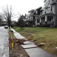 <p>A sidewalk ripped up and blocked off on Forster Avenue.</p>