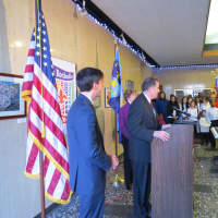 <p>City Manager Charles Strome III spoke to the crowd at New Rochelle City Hall.</p>
