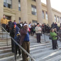 <p>Dozens gathered on the steps of New Rochelle City Hall to celebrate 2012.</p>